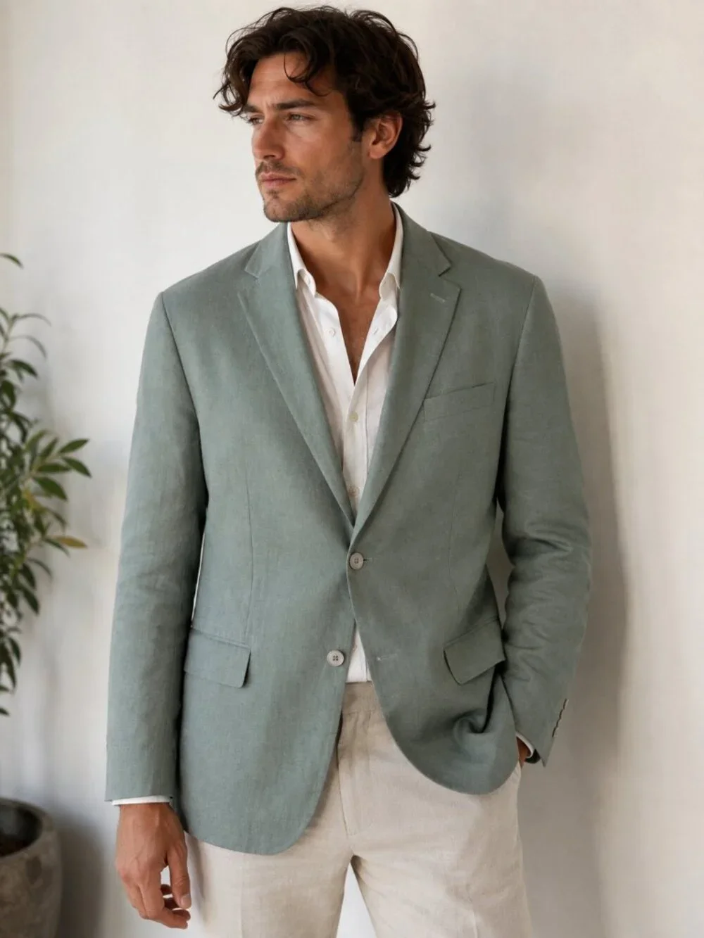 Lauren Ralph Lauren Linen Sport Coat Blazer Sage Green 50R Paisley Lined